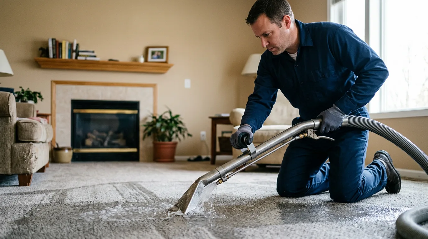 Water damage restoration technician working near East Springfield, OH